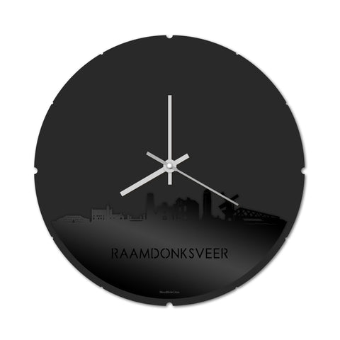 Skyline Klok Rond Raamdonksveer Zwart glanzend gerecycled kunststof cadeau decoratie relatiegeschenk van WoodWideCities