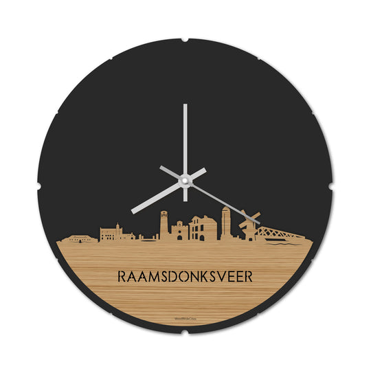Skyline Klok Rond Raamsdonksveer Bamboe houten cadeau decoratie relatiegeschenk van WoodWideCities