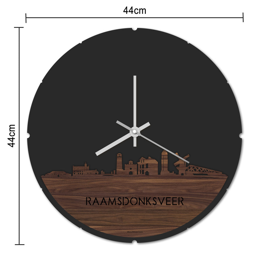 Skyline Klok Rond Raamsdonksveer Palissander houten cadeau decoratie relatiegeschenk van WoodWideCities