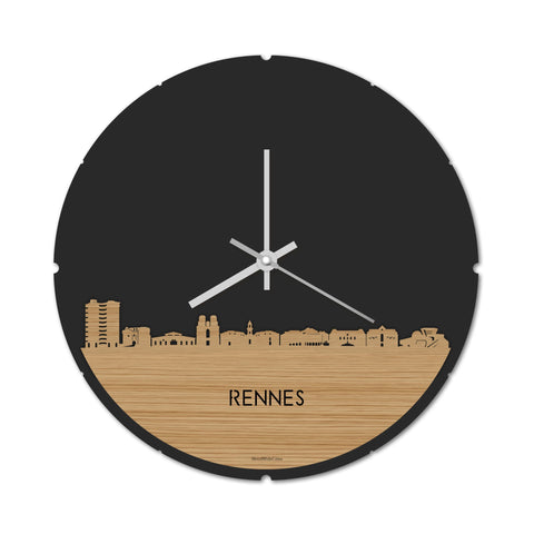 Skyline Klok Rond Rennes Bamboe houten cadeau decoratie relatiegeschenk van WoodWideCities