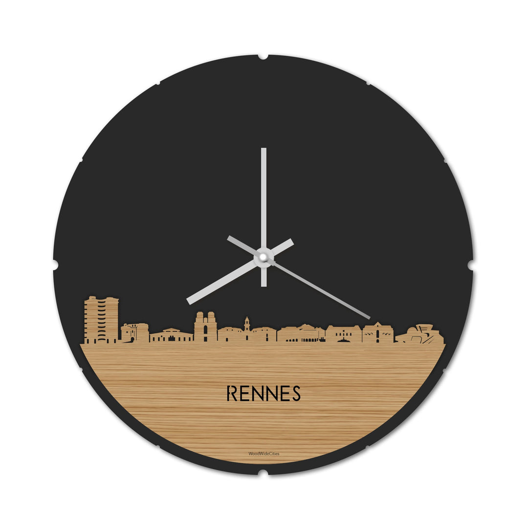 Skyline Klok Rond Rennes Bamboe houten cadeau decoratie relatiegeschenk van WoodWideCities