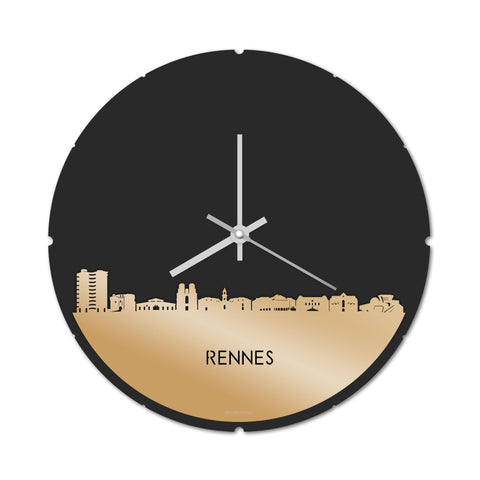 Skyline Klok Rond Rennes Metallic Goud gerecycled kunststof cadeau decoratie relatiegeschenk van WoodWideCities