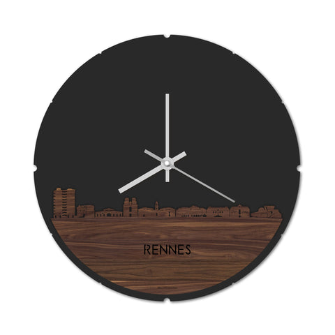 Skyline Klok Rond Rennes Noten houten cadeau decoratie relatiegeschenk van WoodWideCities