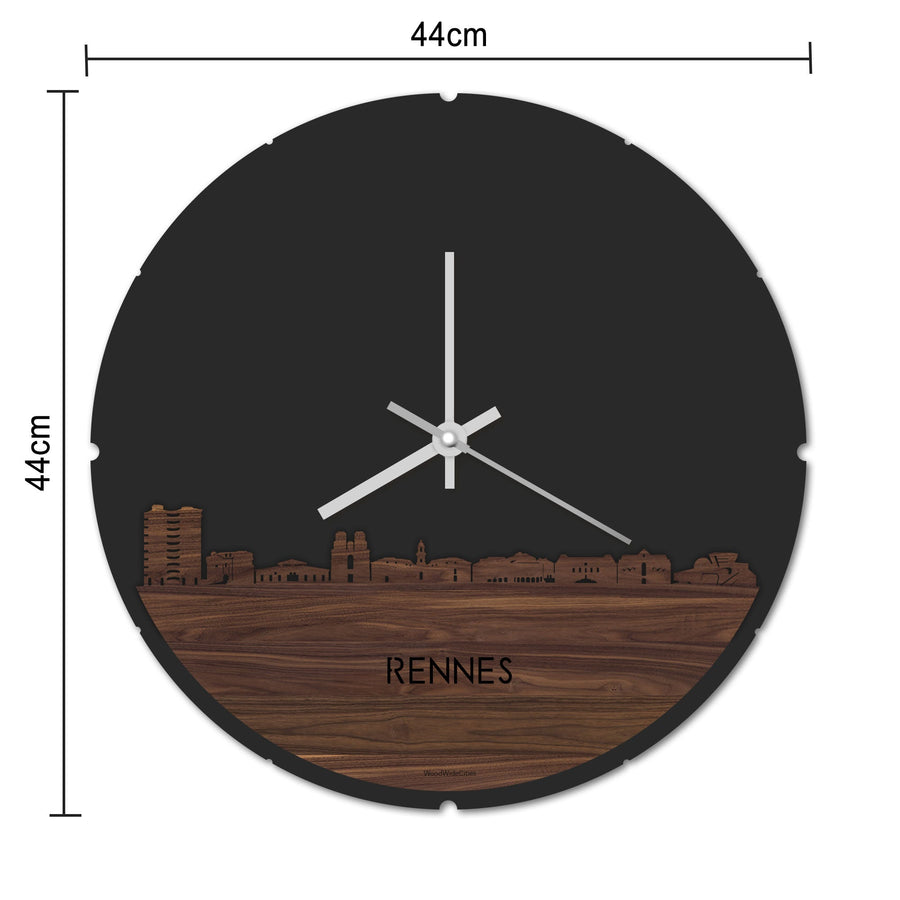Skyline Klok Rond Rennes Palissander houten cadeau decoratie relatiegeschenk van WoodWideCities