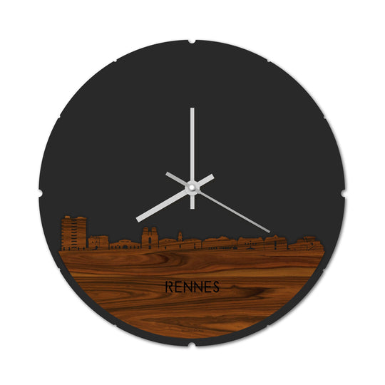 Skyline Klok Rond Rennes Palissander houten cadeau decoratie relatiegeschenk van WoodWideCities