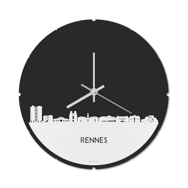 Skyline Klok Rond Rennes Wit glanzend gerecycled kunststof cadeau decoratie relatiegeschenk van WoodWideCities