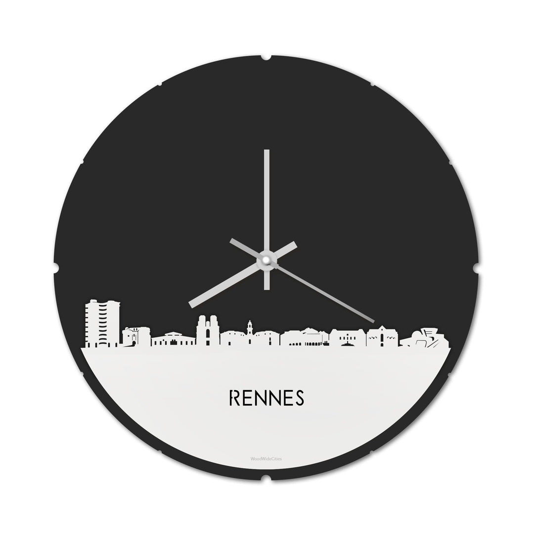 Skyline Klok Rond Rennes Wit glanzend gerecycled kunststof cadeau decoratie relatiegeschenk van WoodWideCities