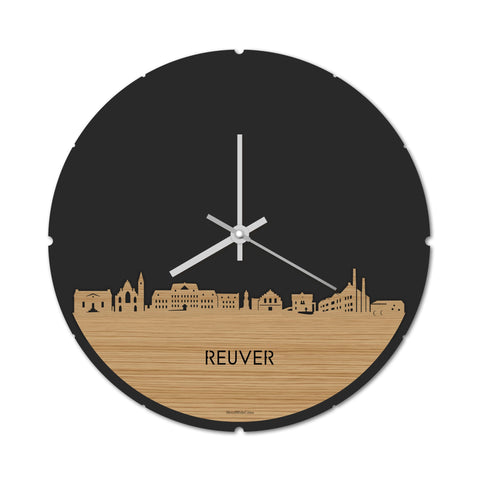 Skyline Klok Rond Reuver Bamboe houten cadeau decoratie relatiegeschenk van WoodWideCities
