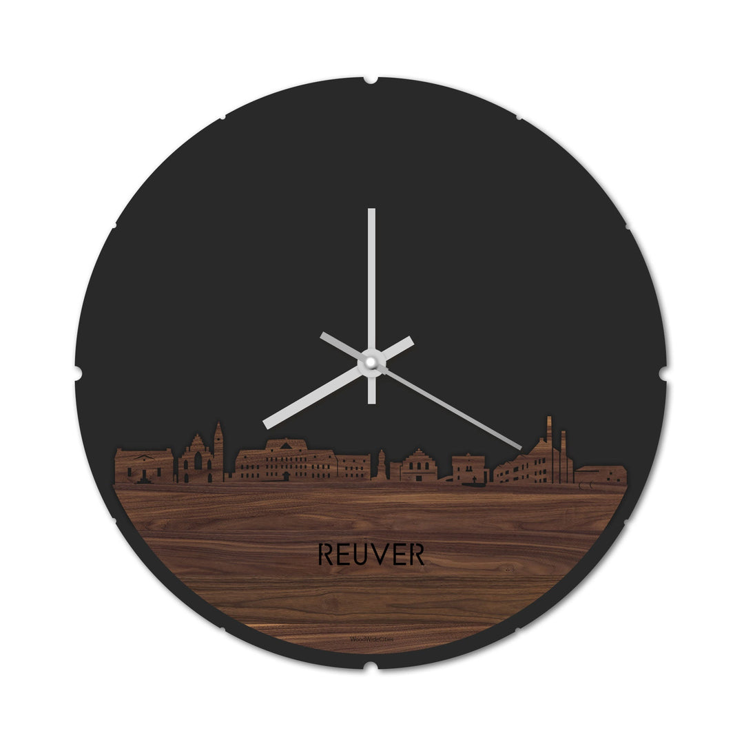 Skyline Klok Rond Reuver Noten houten cadeau decoratie relatiegeschenk van WoodWideCities