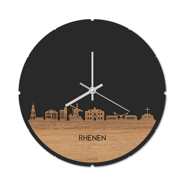 Skyline Klok Rond Rhenen Eiken houten cadeau decoratie relatiegeschenk van WoodWideCities