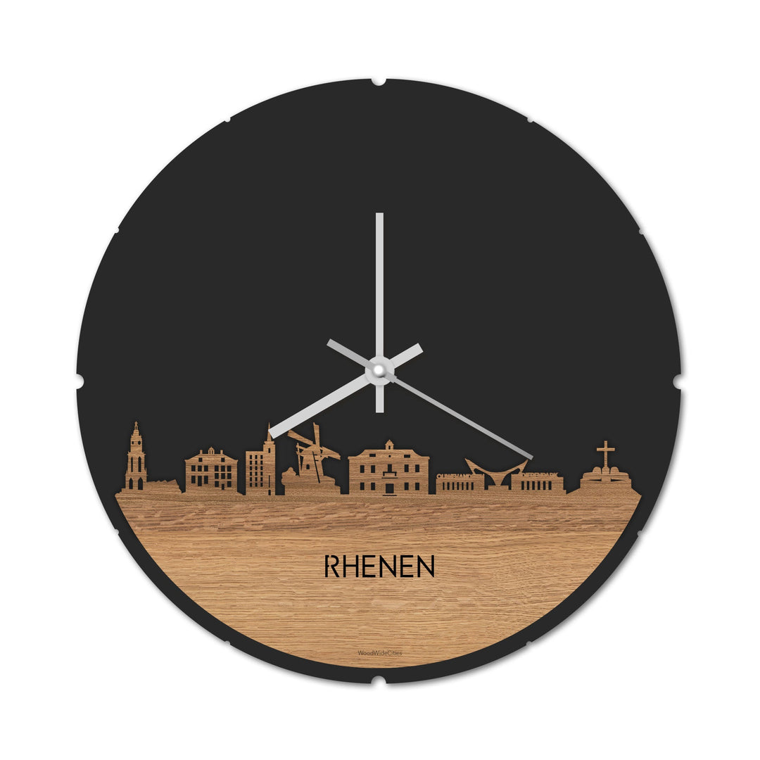 Skyline Klok Rond Rhenen Eiken houten cadeau decoratie relatiegeschenk van WoodWideCities