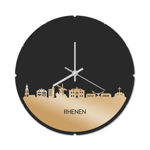 Skyline Klok Rond Rhenen Metallic Goud gerecycled kunststof cadeau decoratie relatiegeschenk van WoodWideCities