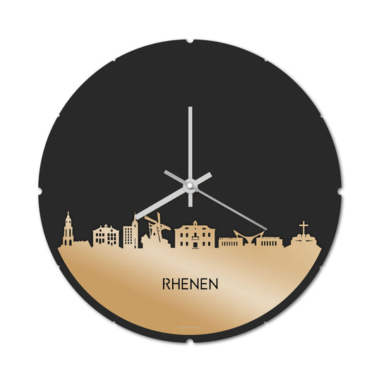 Skyline Klok Rond Rhenen Metallic Goud gerecycled kunststof cadeau decoratie relatiegeschenk van WoodWideCities