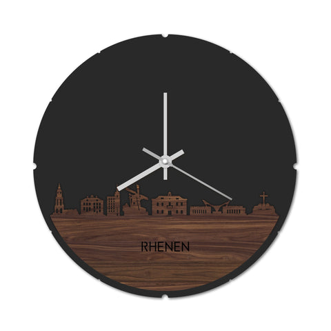 Skyline Klok Rond Rhenen Noten houten cadeau decoratie relatiegeschenk van WoodWideCities