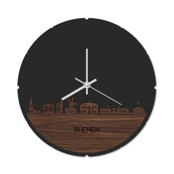 Skyline Klok Rond Rhenen Noten houten cadeau decoratie relatiegeschenk van WoodWideCities