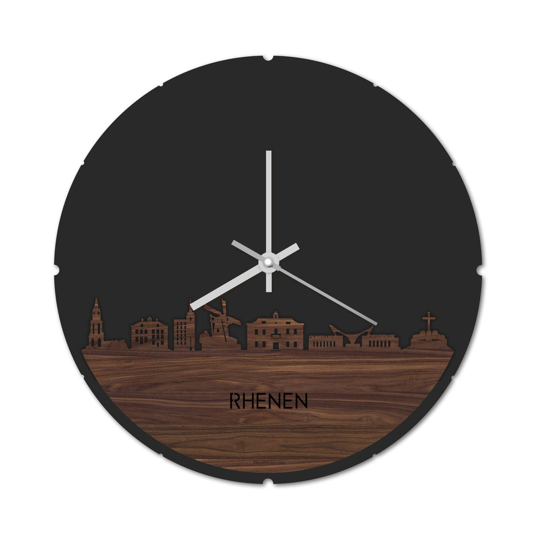Skyline Klok Rond Rhenen Noten houten cadeau decoratie relatiegeschenk van WoodWideCities