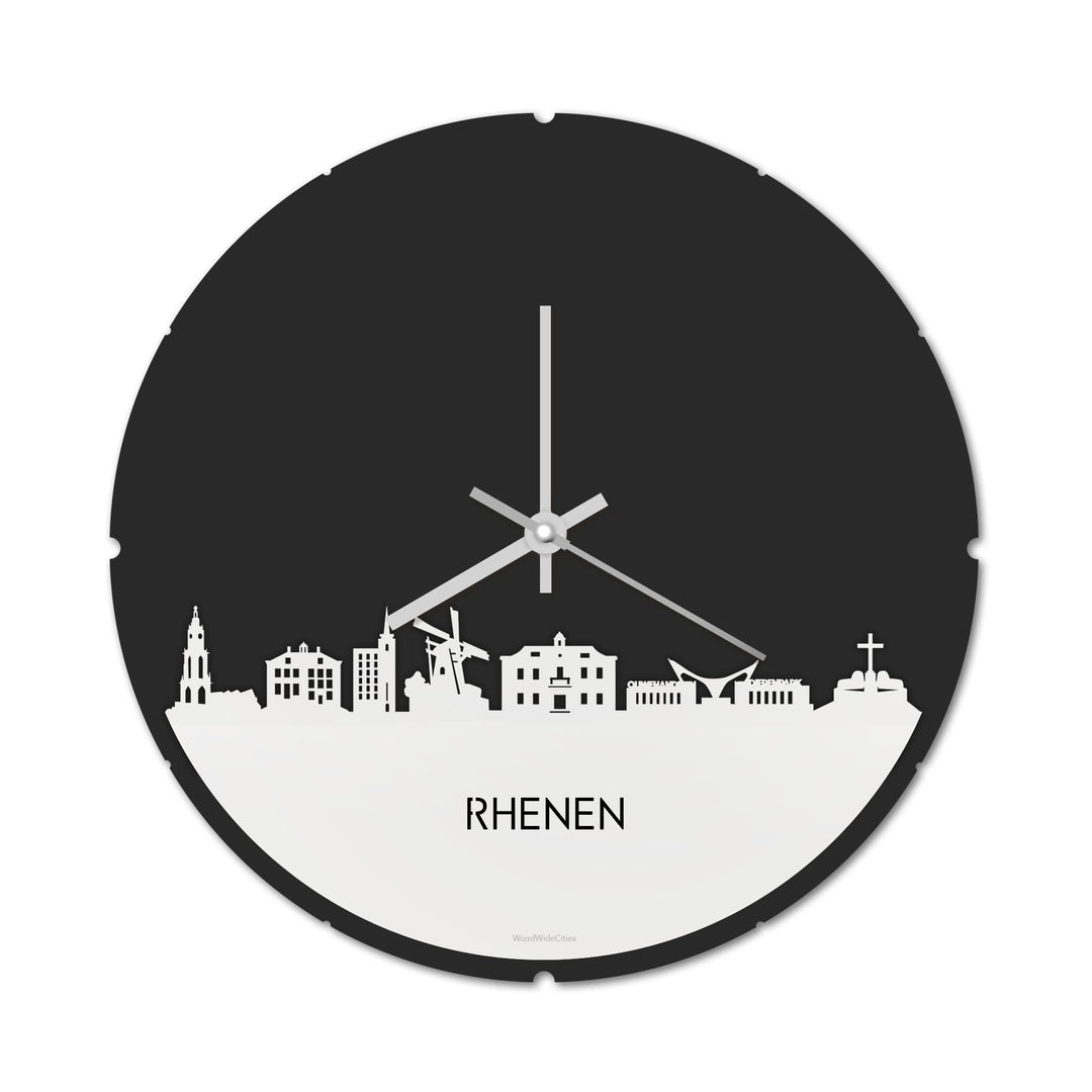 Skyline Klok Rond Rhenen Wit glanzend gerecycled kunststof cadeau decoratie relatiegeschenk van WoodWideCities