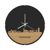 Skyline Klok Rond Ridderkerk Bamboe houten cadeau decoratie relatiegeschenk van WoodWideCities