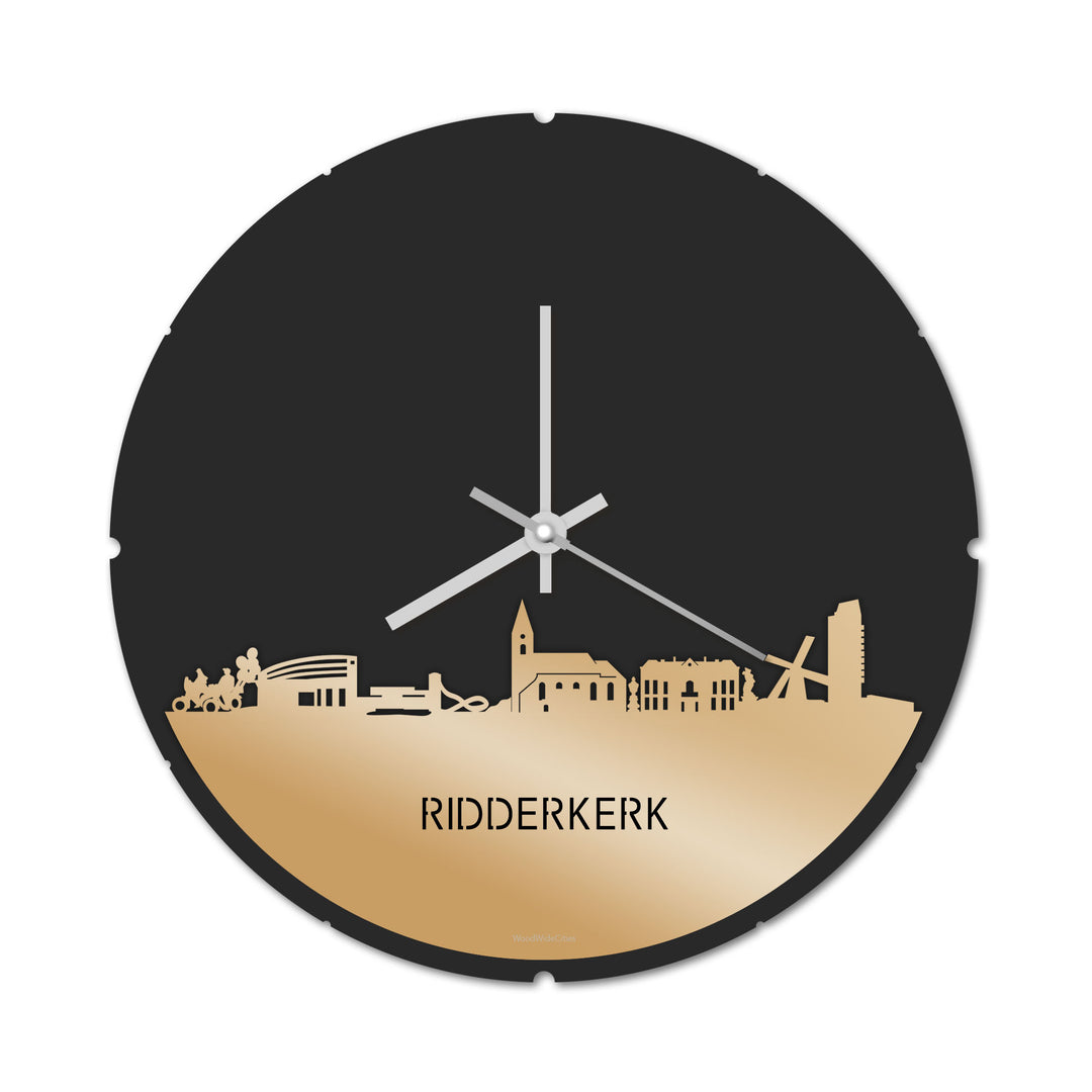 Skyline Klok Rond Ridderkerk Metallic Goud gerecycled kunststof cadeau decoratie relatiegeschenk van WoodWideCities
