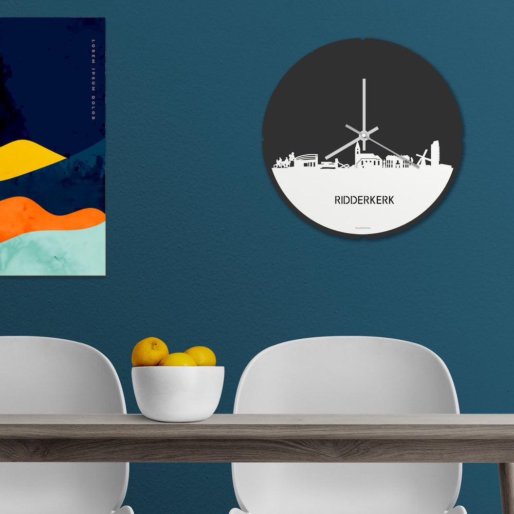 Skyline Klok Rond Ridderkerk Wit glanzend gerecycled kunststof cadeau decoratie relatiegeschenk van WoodWideCities