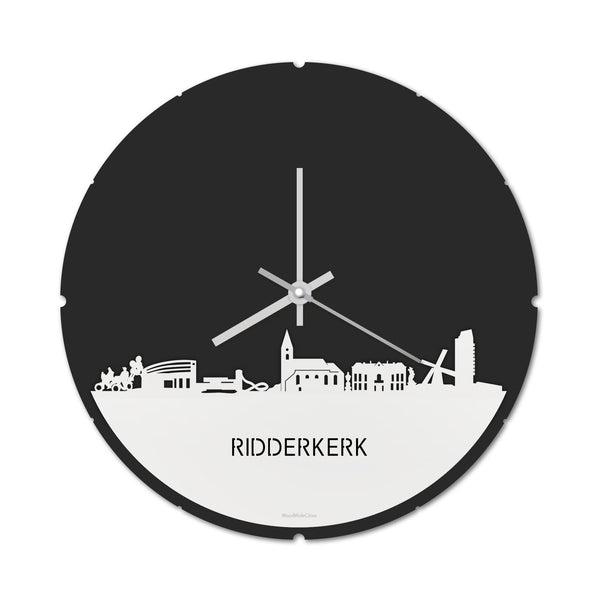 Skyline Klok Rond Ridderkerk Wit glanzend gerecycled kunststof cadeau decoratie relatiegeschenk van WoodWideCities