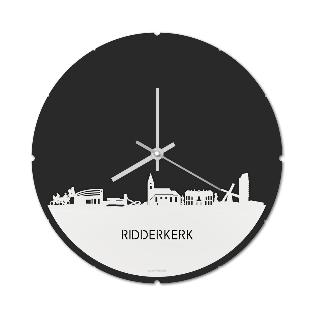 Skyline Klok Rond Ridderkerk Wit glanzend gerecycled kunststof cadeau decoratie relatiegeschenk van WoodWideCities