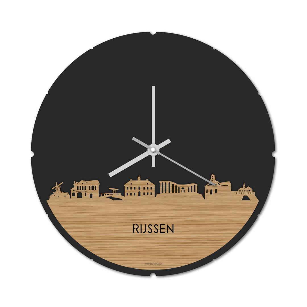 Skyline Klok Rond Rijssen Bamboe houten cadeau decoratie relatiegeschenk van WoodWideCities