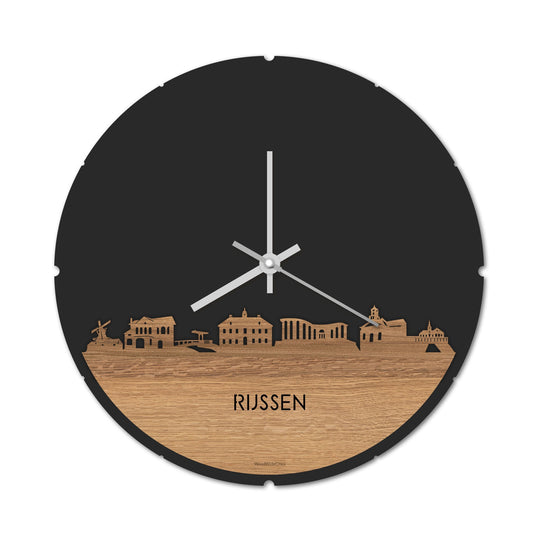 Skyline Klok Rond Rijssen Eiken houten cadeau decoratie relatiegeschenk van WoodWideCities