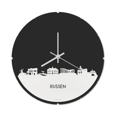 Skyline Klok Rond Rijssen Wit glanzend gerecycled kunststof cadeau decoratie relatiegeschenk van WoodWideCities