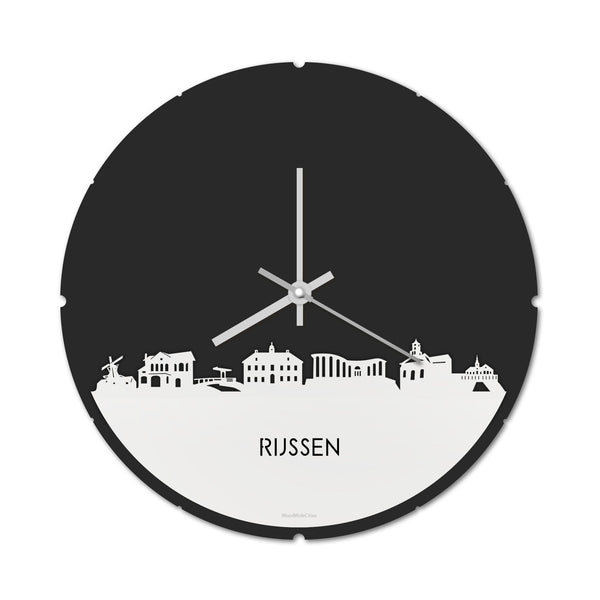 Skyline Klok Rond Rijssen Wit glanzend gerecycled kunststof cadeau decoratie relatiegeschenk van WoodWideCities