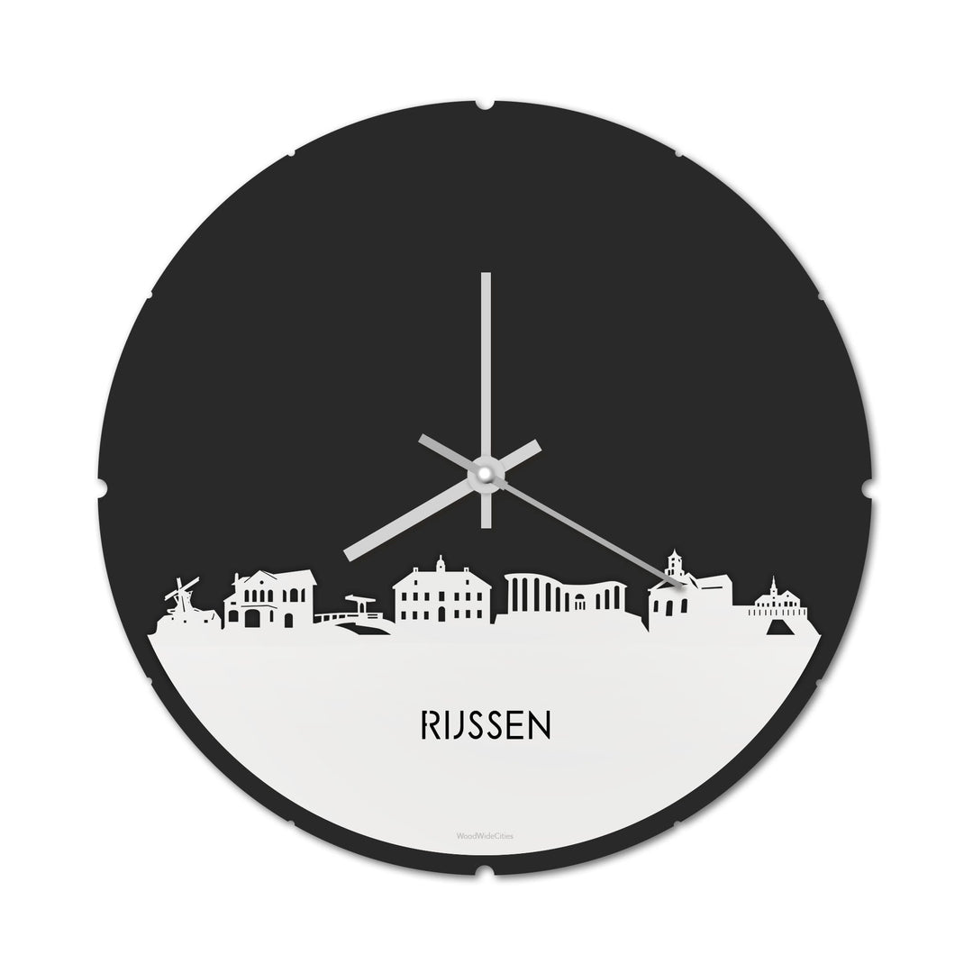 Skyline Klok Rond Rijssen Wit glanzend gerecycled kunststof cadeau decoratie relatiegeschenk van WoodWideCities