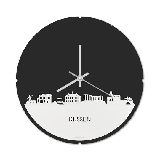 Skyline Klok Rond Rijssen Wit glanzend gerecycled kunststof cadeau decoratie relatiegeschenk van WoodWideCities