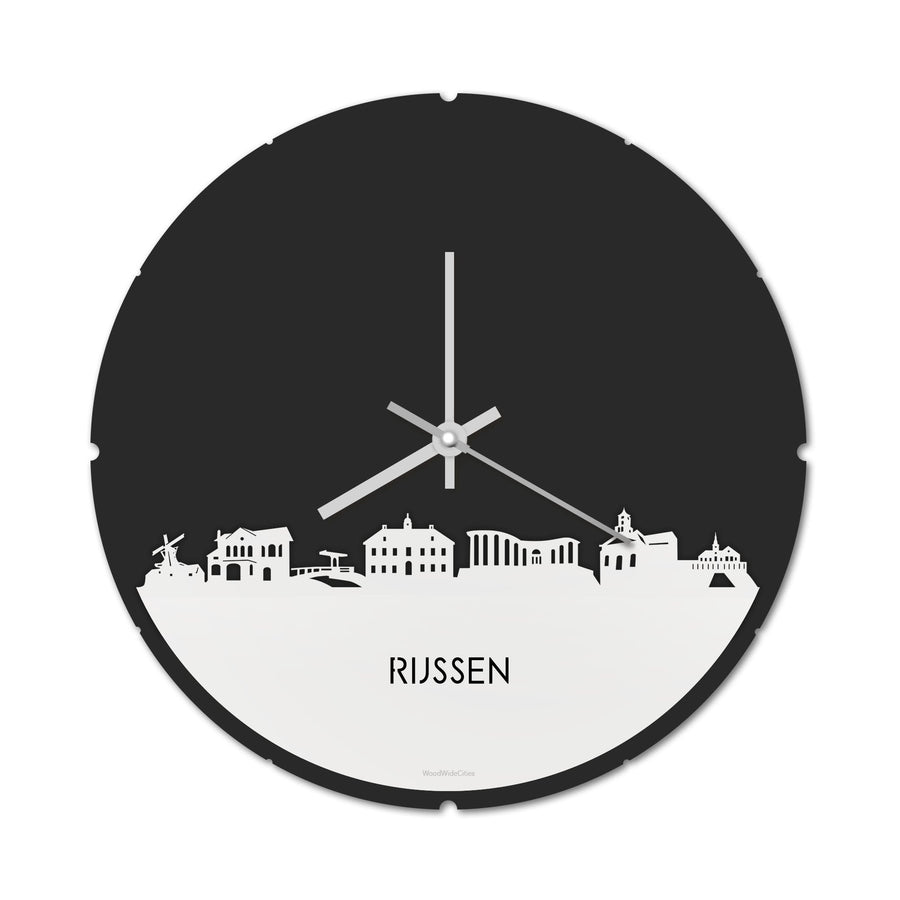 Skyline Klok Rond Rijssen Wit glanzend gerecycled kunststof cadeau decoratie relatiegeschenk van WoodWideCities
