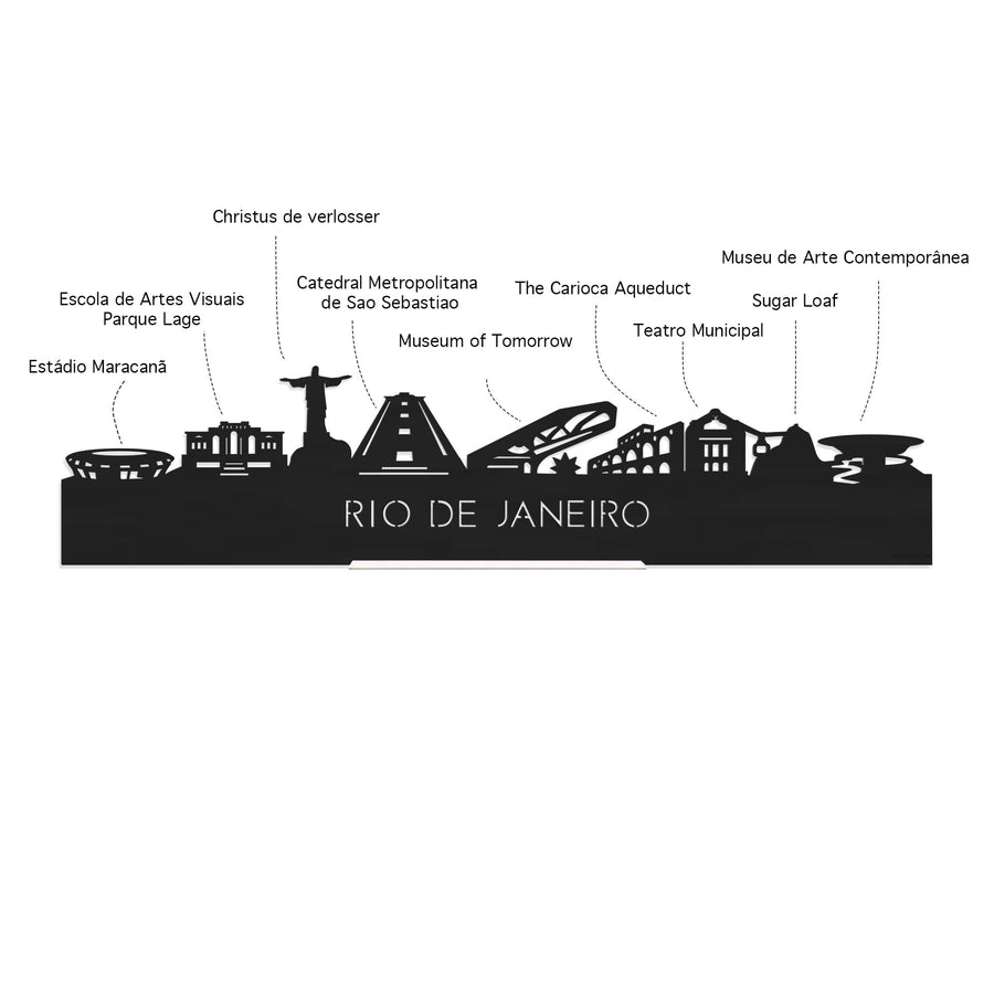 Skyline Klok Rond Rio de Janeiro Metallic Goud gerecycled kunststof cadeau decoratie relatiegeschenk van WoodWideCities
