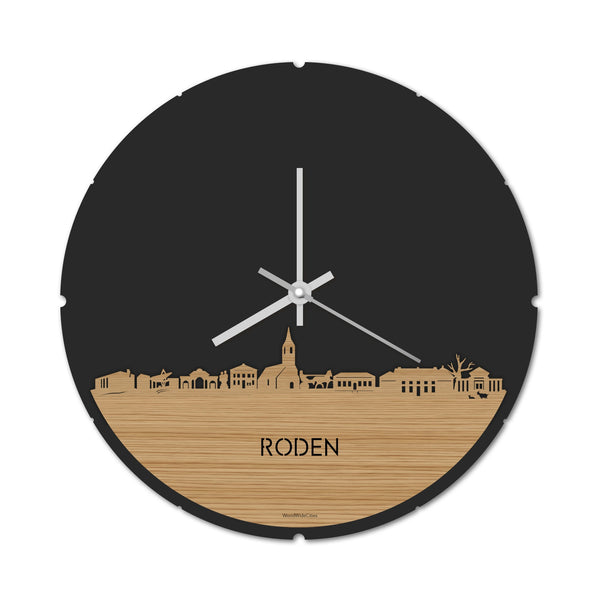 Skyline Klok Rond Roden Bamboe houten cadeau decoratie relatiegeschenk van WoodWideCities