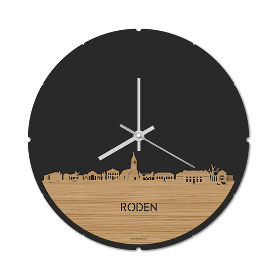 Skyline Klok Rond Roden Bamboe houten cadeau decoratie relatiegeschenk van WoodWideCities