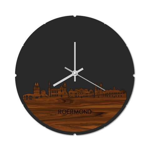 Skyline Klok Rond Roermond Palissander houten cadeau decoratie relatiegeschenk van WoodWideCities