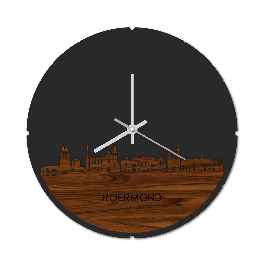 Skyline Klok Rond Roermond Palissander houten cadeau decoratie relatiegeschenk van WoodWideCities