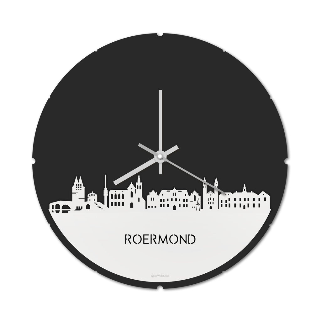 Skyline Klok Rond Roermond Wit glanzend gerecycled kunststof cadeau decoratie relatiegeschenk van WoodWideCities