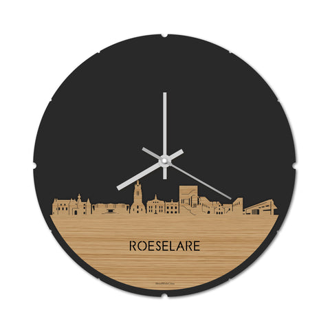 Skyline Klok Rond Roeselare Bamboe houten cadeau decoratie relatiegeschenk van WoodWideCities