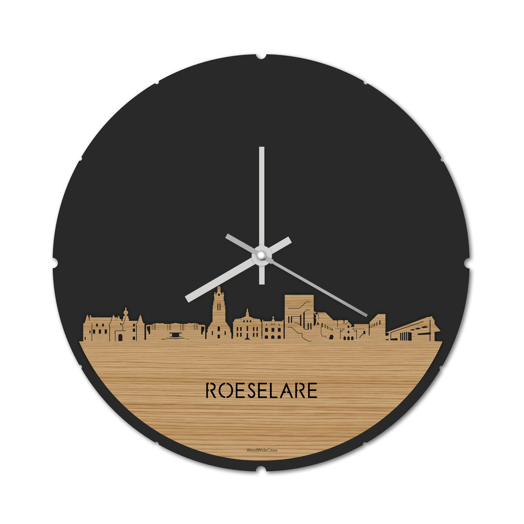 Skyline Klok Rond Roeselare Bamboe houten cadeau decoratie relatiegeschenk van WoodWideCities