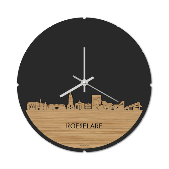 Skyline Klok Rond Roeselare Bamboe houten cadeau decoratie relatiegeschenk van WoodWideCities