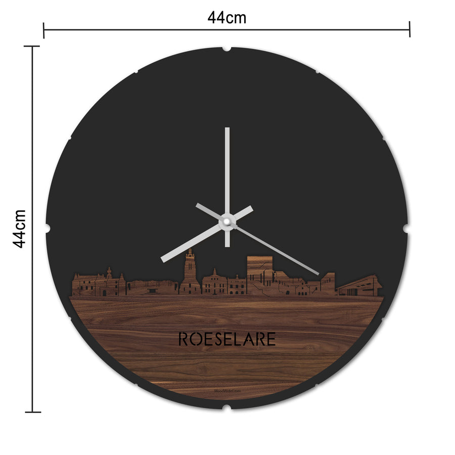Skyline Klok Rond Roeselare Noten houten cadeau decoratie relatiegeschenk van WoodWideCities