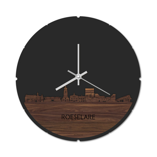 Skyline Klok Rond Roeselare Noten houten cadeau decoratie relatiegeschenk van WoodWideCities