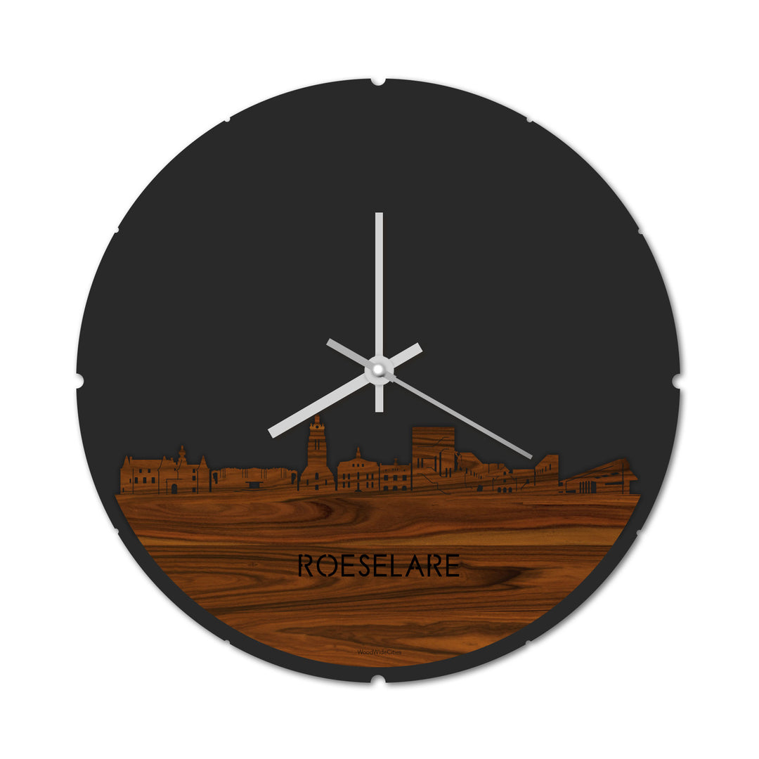 Skyline Klok Rond Roeselare Palissander houten cadeau decoratie relatiegeschenk van WoodWideCities
