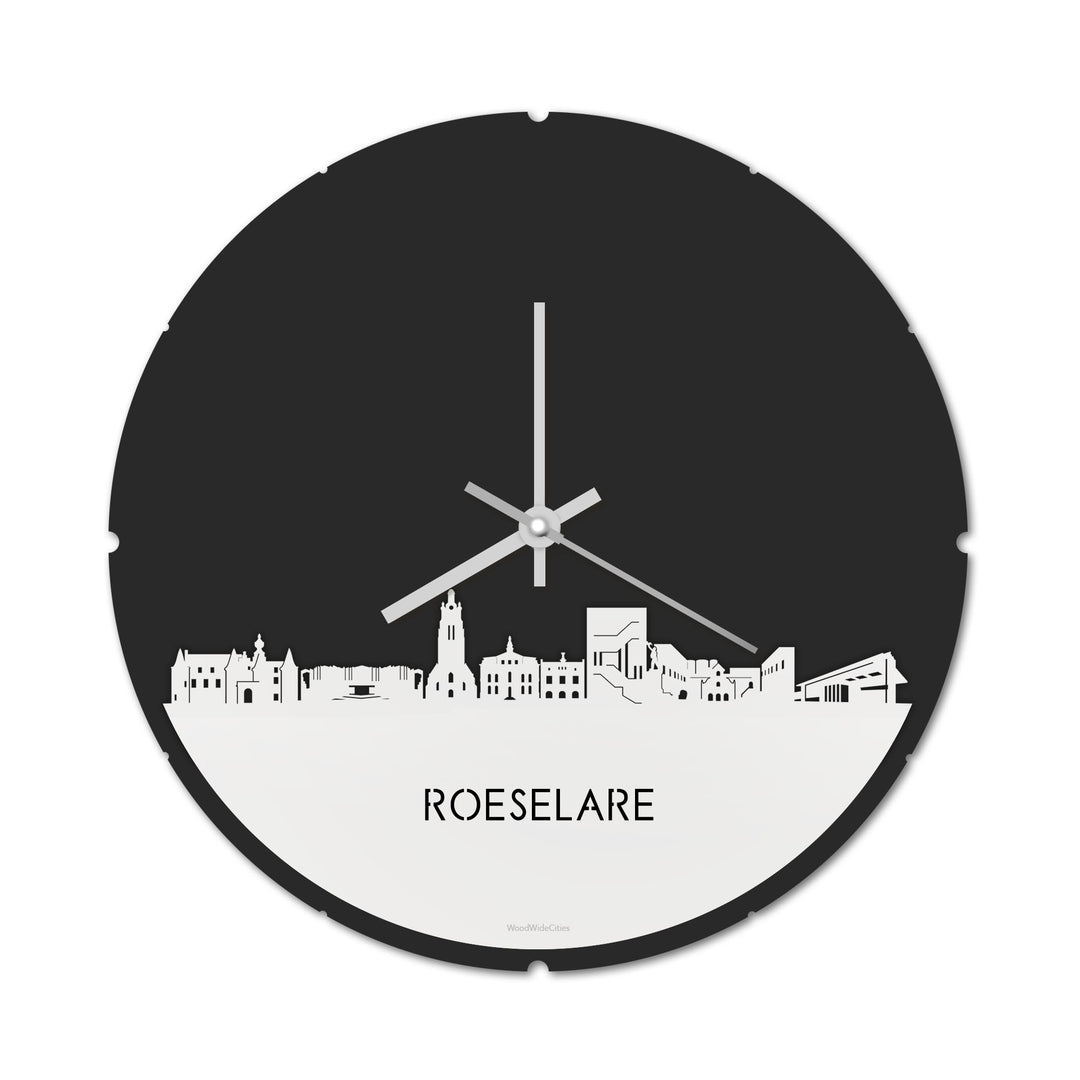 Skyline Klok Rond Roeselare Wit glanzend gerecycled kunststof cadeau decoratie relatiegeschenk van WoodWideCities