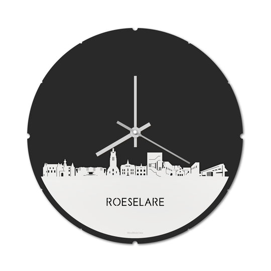 Skyline Klok Rond Roeselare Wit glanzend gerecycled kunststof cadeau decoratie relatiegeschenk van WoodWideCities