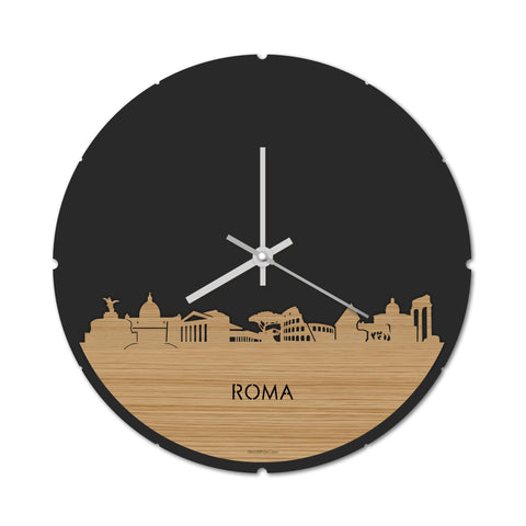 Skyline Klok Rond Rome Bamboe Bamboe  houten cadeau decoratie relatiegeschenk van WoodWideCities