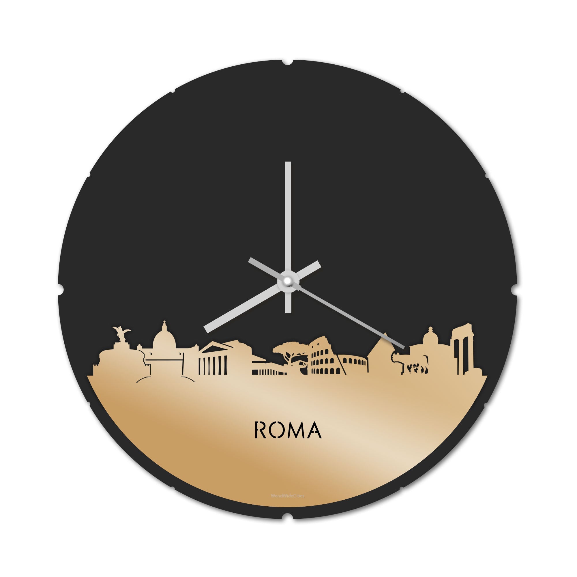 Skyline Klok Rond Rome Metallic Goud gerecycled kunststof cadeau decoratie relatiegeschenk van WoodWideCities