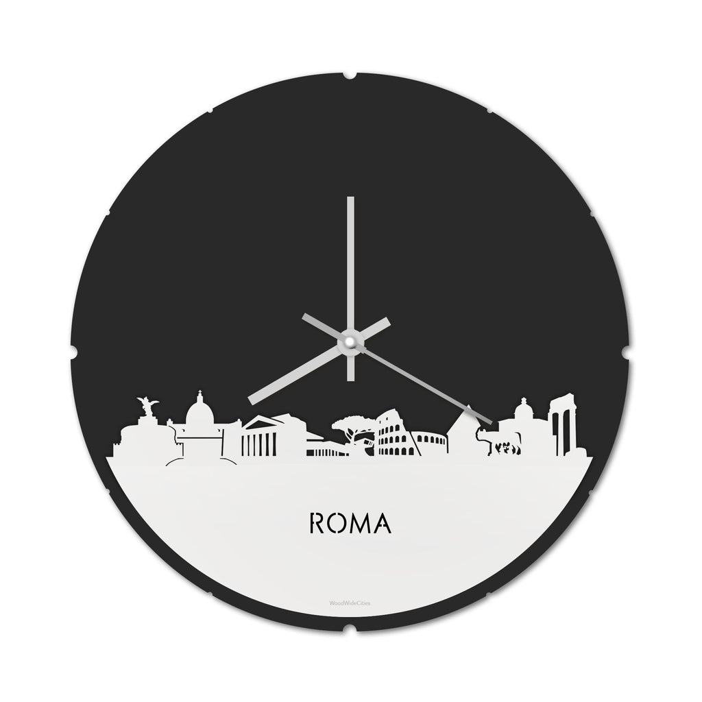 Skyline Klok Rond Rome Wit glanzend gerecycled kunststof cadeau decoratie relatiegeschenk van WoodWideCities